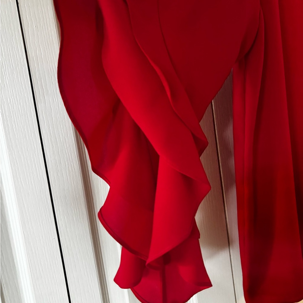 Red Tiered Ruffle-Sleeve Blouse - Picture 3 of 5